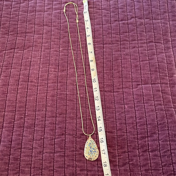 Necklace. NWOT. Long Gold Adjustable Chain with Blue stones on pendant. Lovely! - Picture 2 of 4